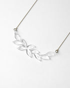 A necklace featuring a gentle arch of fresh green leaves, crafted in glass and suspended from a delicate gold‑plated chain. The design captures the vitality of new spring foliage, as if light has been softly lifted from overlapping leaves and transformed into an accessory.
Clear color.

