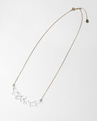 A necklace featuring a gentle arch of fresh green leaves, crafted in glass and suspended from a delicate gold‑plated chain. The design captures the vitality of new spring foliage, as if light has been softly lifted from overlapping leaves and transformed into an accessory.
Clear color.
