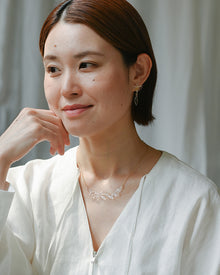 A necklace featuring a gentle arch of fresh green leaves, crafted in glass and suspended from a delicate gold‑plated chain. The design captures the vitality of new spring foliage, as if light has been softly lifted from overlapping leaves and transformed into an accessory.
Clear color.
