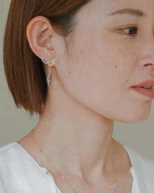 Earrings inspired by the vitality of fresh spring foliage. Delicate leaf‑shaped glass pieces sway gently from stud posts, as if light has been softly lifted from overlapping green leaves and transformed into jewelry.
Clear color