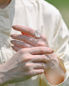 A delicate glass artwork inspired by flowers opening toward the sun, featuring finely shaped translucent petals that reflect light with soft brilliance. A handmade glass ring, carefully shaped by artisans, showcasing clear and luminous glasswork.