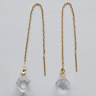 Softly shaped glass cube earrings that feature contrasting frosted and polished surfaces. Handmade melted-look glass cube earrings attached to slender gold-plated chains designed to be threaded through the piercing.